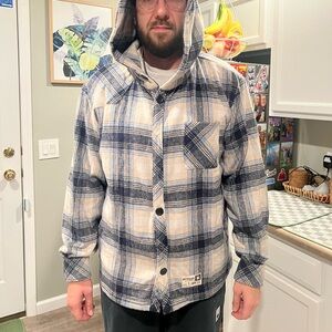 YoungLA Navy and Cream Plaid Hooded Jacket